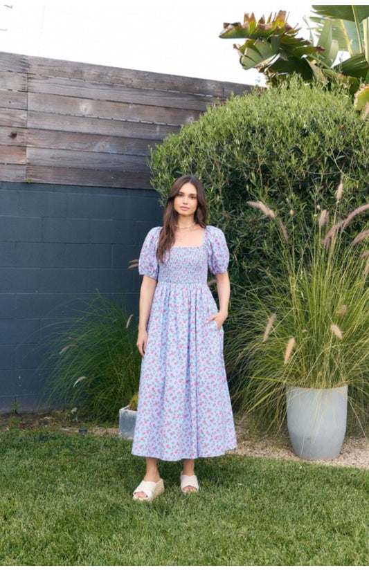 Floral print midi dress with pockets