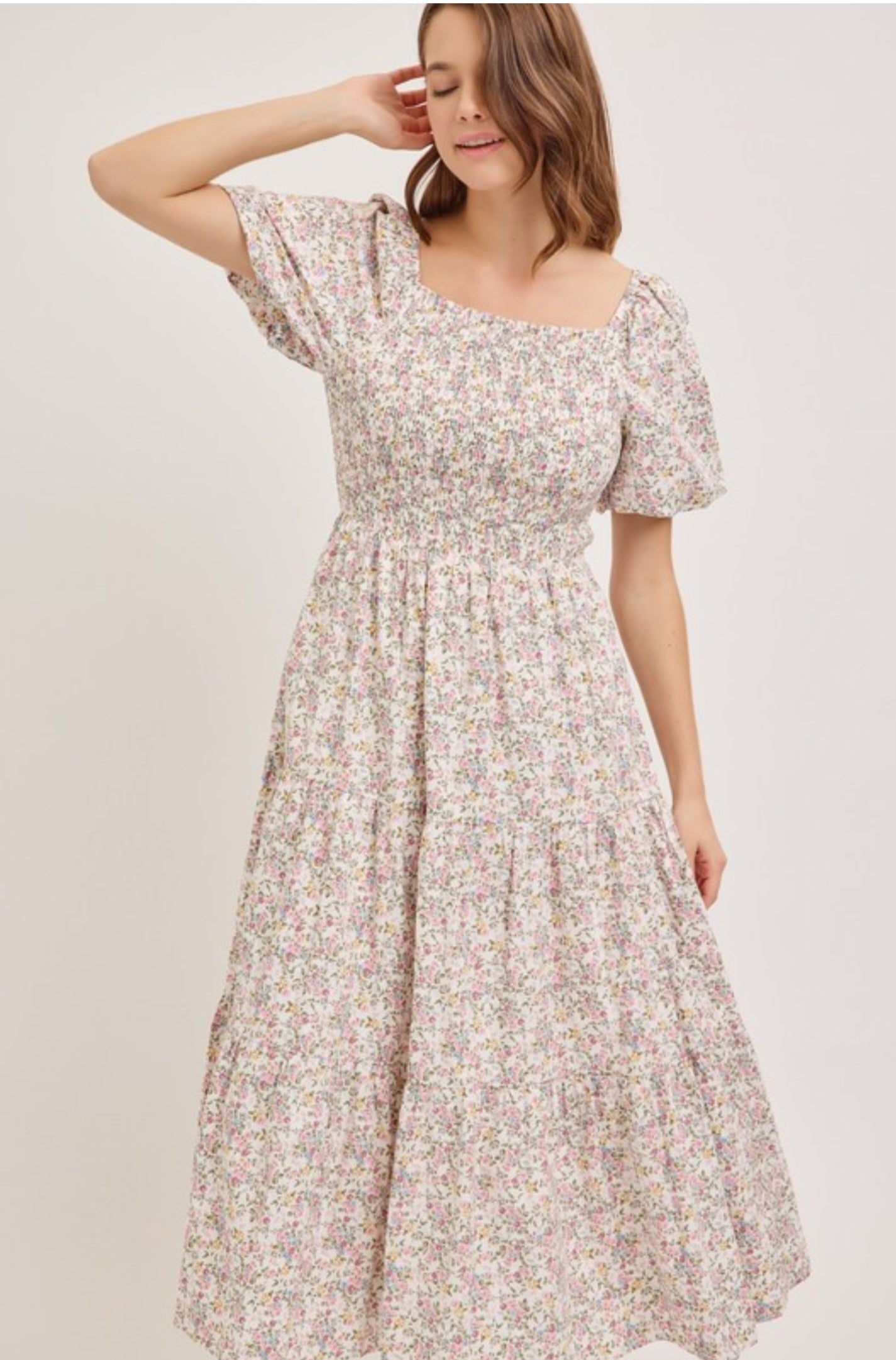 Genesis Floral Smocking Midi Dress